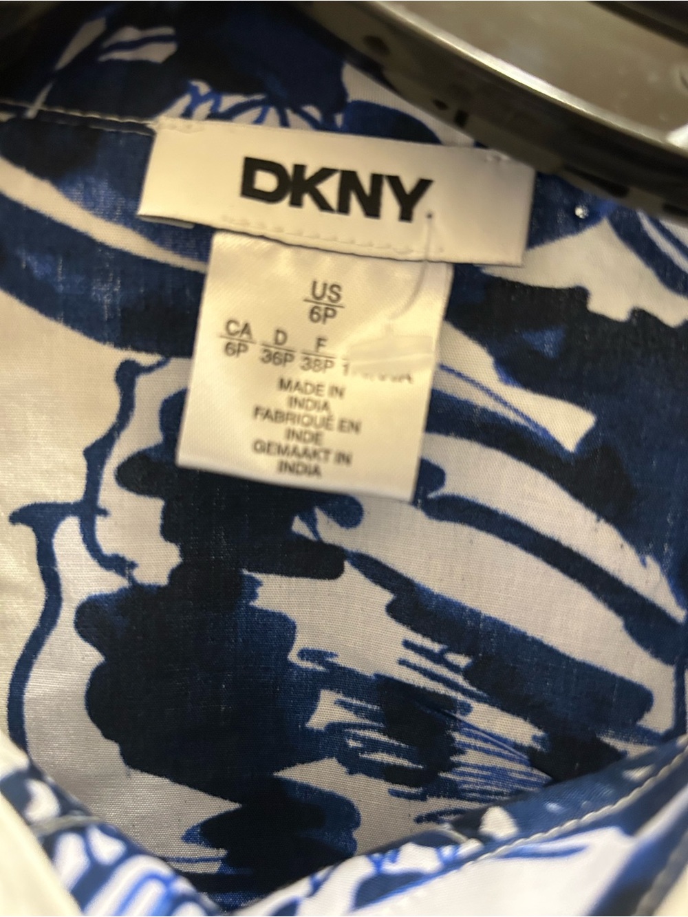 DKNY White Midi Dress with Blue Floral Print and Tie Belt - Picture 7 of 7